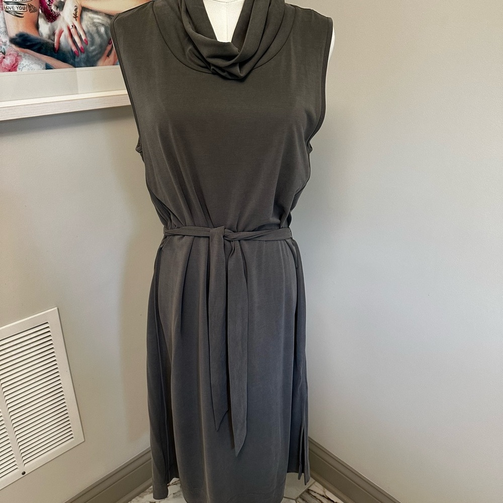 Splendid Sleeveless Cowl-Neck Midi Dress in Charcoal Gray
